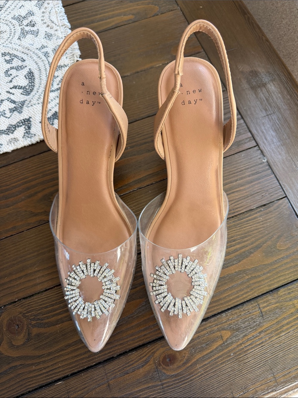 a new day Clear Pointed-Toe Slingback Flats with Crystal Sunburst - Tan